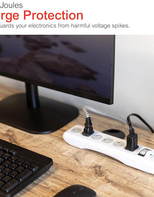 Load image into Gallery viewer, 6-Outlet Sur Protector, 15 Ft Extension Cord, Power Strip, 800 Joules, Flat Plug, Twist-To-Close Safety Covers, Protected Indicator Light, UL Listed, White, 50768
