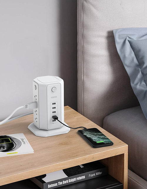 Load image into Gallery viewer, Power Strip Tower Surge Protector,  8 Outlet 5 USB Desktop Charging Station 1625W 13A, 6FT Extension Cord Flat Plug, Individual Switches, 1080 Joules, Overload Protection for Home Office

