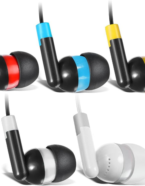 Load image into Gallery viewer, Bulk Earbuds Headphones Wholesale Earphones KWA-19B Wired 100 Pack Disposable Ear Buds Bulk Multi Colored Headphones for School Classroom Students
