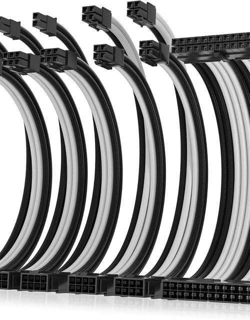 Load image into Gallery viewer, Power Supply Sleeved Cable, 16AWG PSU Cables Internal Power Supplies Extension Cables 1X24Pin/2X4+4 Eps/3X6+2 PCI-E, 30Cm Length with Comb (Dual EPS Black White)
