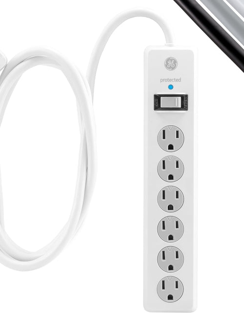 Load image into Gallery viewer, 6-Outlet Sur Protector, 15 Ft Extension Cord, Power Strip, 800 Joules, Flat Plug, Twist-To-Close Safety Covers, Protected Indicator Light, UL Listed, White, 50768
