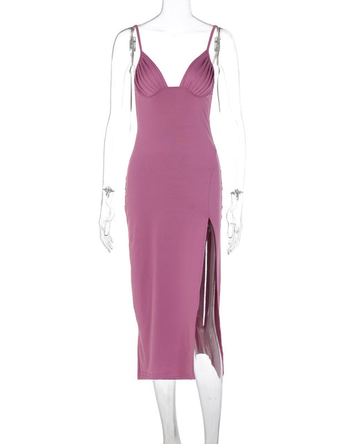 Load image into Gallery viewer, Spaghetti Strap Dress with Split Design Deep V-Neck Sleeveless Backless Bodycon Party Dresses for Womens Clothing

