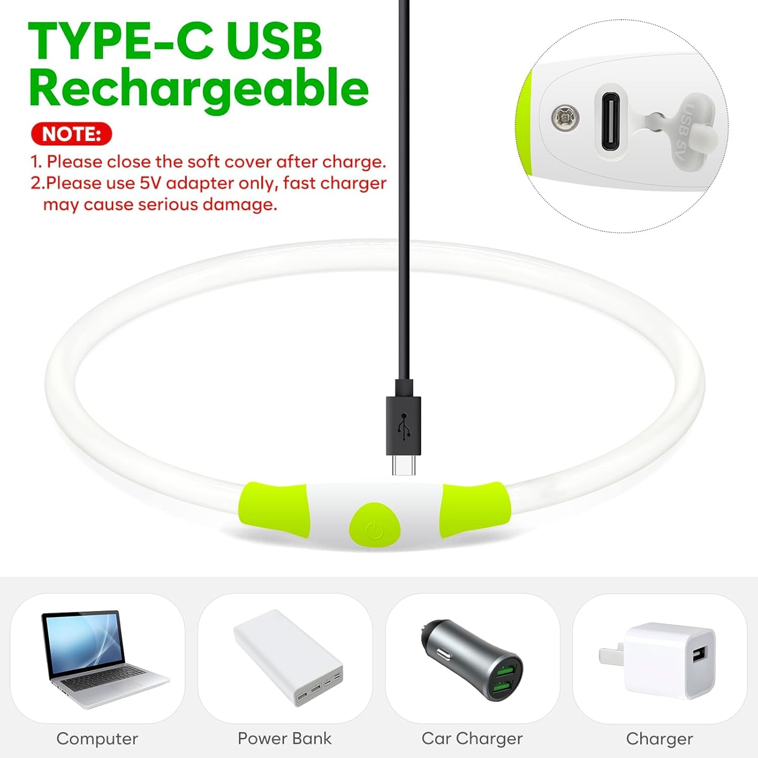 LED Dog Collar - USB Rechargeable Light up Dog Collars Glow in the Dark - Waterproof LED Dog Necklace Light for Night Walking (Green)