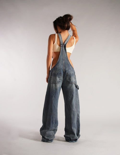 Load image into Gallery viewer, Y2K Zipper Denim Overalls with Pockets Fashion Loose Suspender Jumpsuit Streetwear Jeans Pants Womens Clothing
