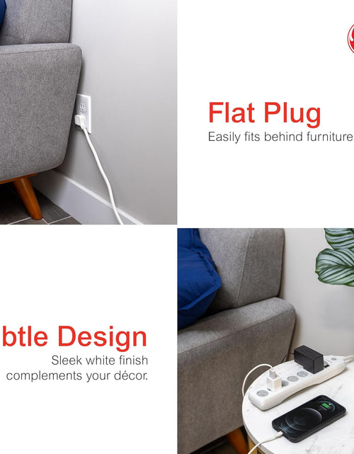 Load image into Gallery viewer, 6-Outlet Sur Protector, 15 Ft Extension Cord, Power Strip, 800 Joules, Flat Plug, Twist-To-Close Safety Covers, Protected Indicator Light, UL Listed, White, 50768
