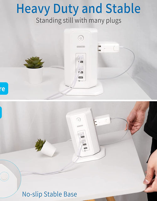 Load image into Gallery viewer, Power Strip Tower Surge Protector,  8 Outlet 5 USB Desktop Charging Station 1625W 13A, 6FT Extension Cord Flat Plug, Individual Switches, 1080 Joules, Overload Protection for Home Office
