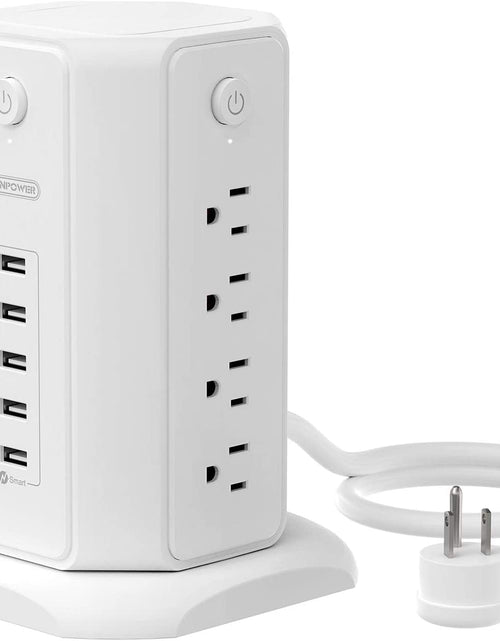 Load image into Gallery viewer, Power Strip Tower Surge Protector,  8 Outlet 5 USB Desktop Charging Station 1625W 13A, 6FT Extension Cord Flat Plug, Individual Switches, 1080 Joules, Overload Protection for Home Office
