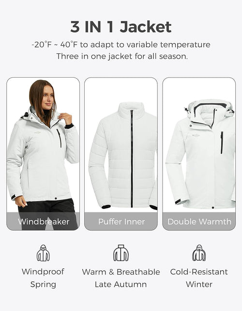 Load image into Gallery viewer, Women'S 3 in 1 Waterproof Ski Jacket Windproof Winter Snow Coat Snowboarding Jackets Warm Raincoat
