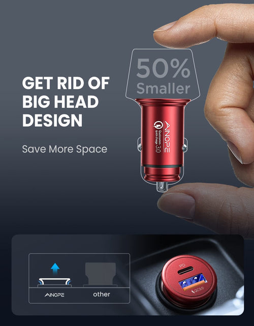 Load image into Gallery viewer, USB C Car Charger Super Mini  All Metal 36W Fast USB Car Charger PD&amp;QC 3.0 Dual Port Car Adapter Compatible with Iphone 12/12 Pro/Max/12 Mini/Iphone 11/Pro/Max/Xr/Xs/Max/8, Galaxy S21/20/10-Red
