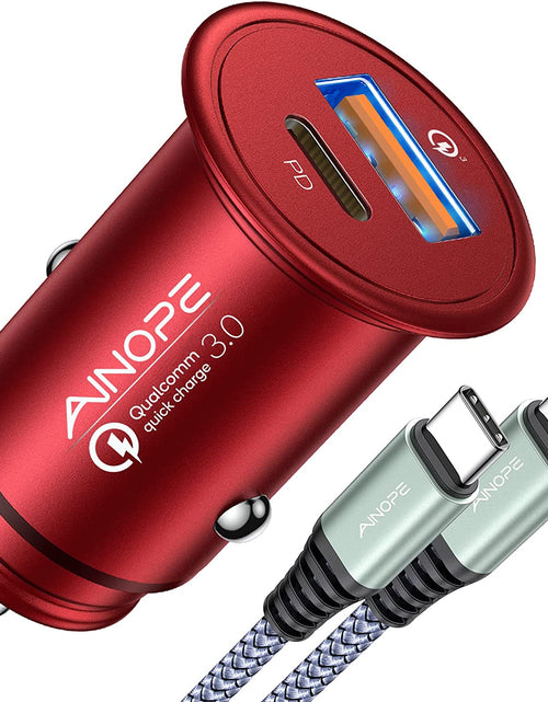 Load image into Gallery viewer, USB C Car Charger Super Mini  All Metal 36W Fast USB Car Charger PD&amp;QC 3.0 Dual Port Car Adapter Compatible with Iphone 12/12 Pro/Max/12 Mini/Iphone 11/Pro/Max/Xr/Xs/Max/8, Galaxy S21/20/10-Red
